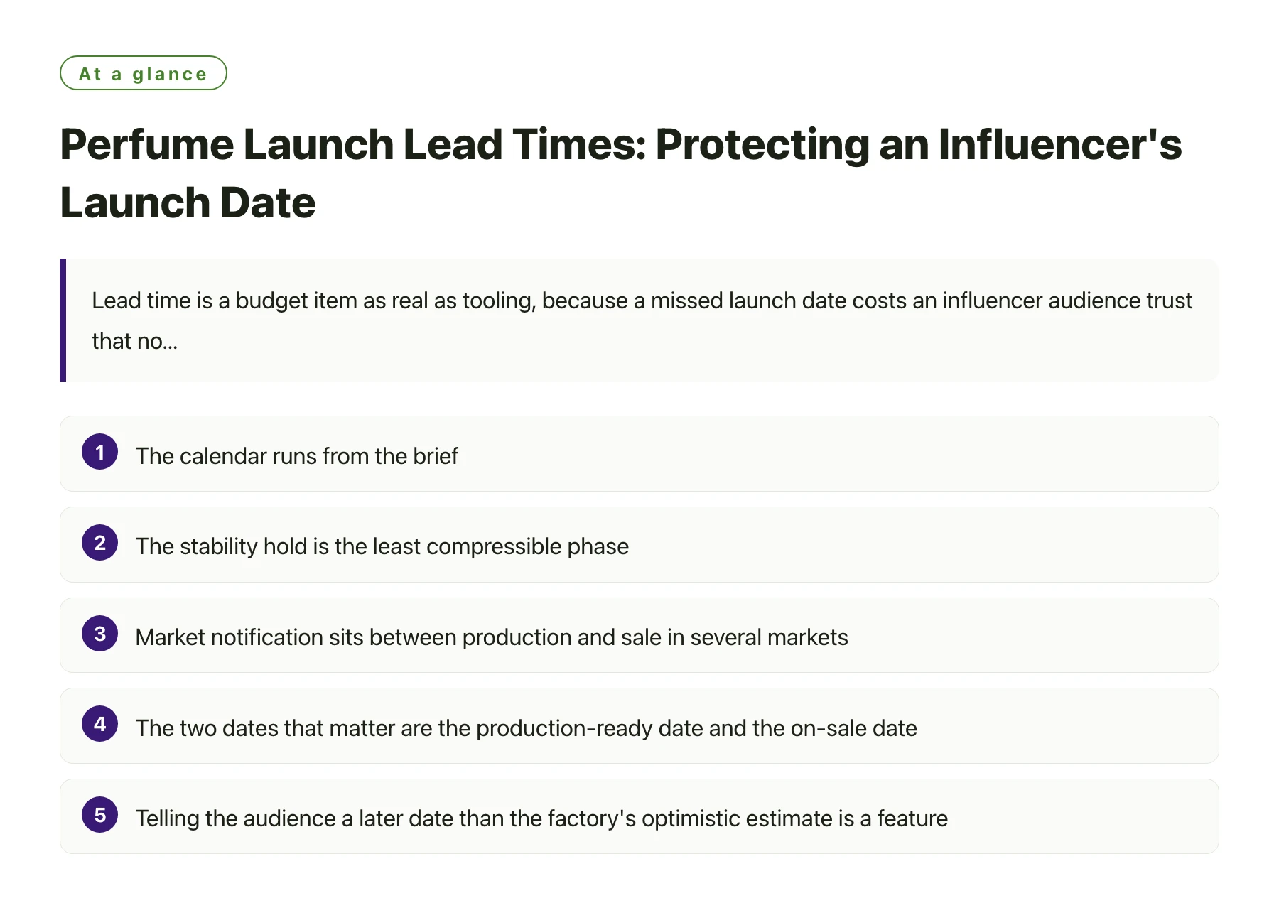 Perfume Launch Lead Times: Protecting an Influencer's Launch Date——全文要点速览
